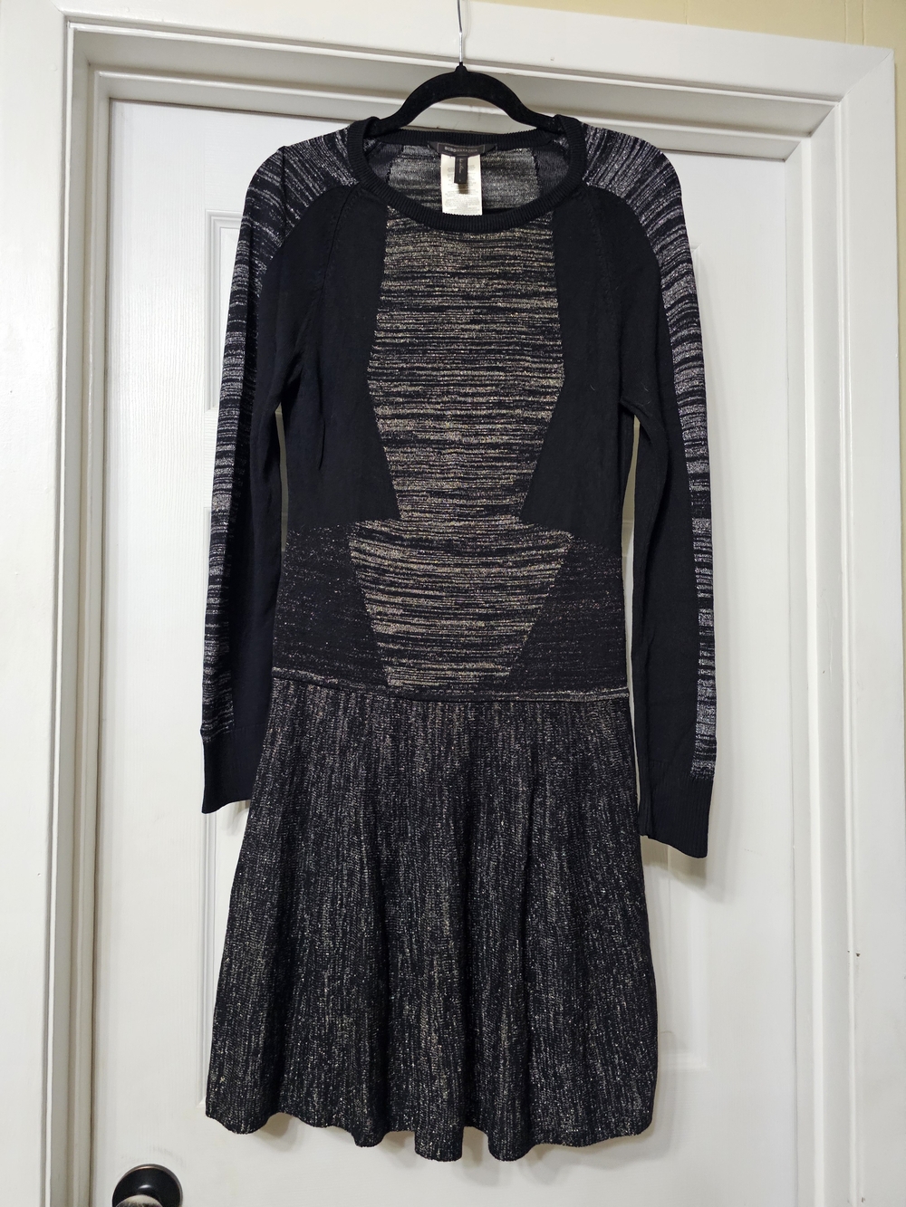 BCBGMaxAzria Black and Gray Knit Fit-and-Flare Midi Dress